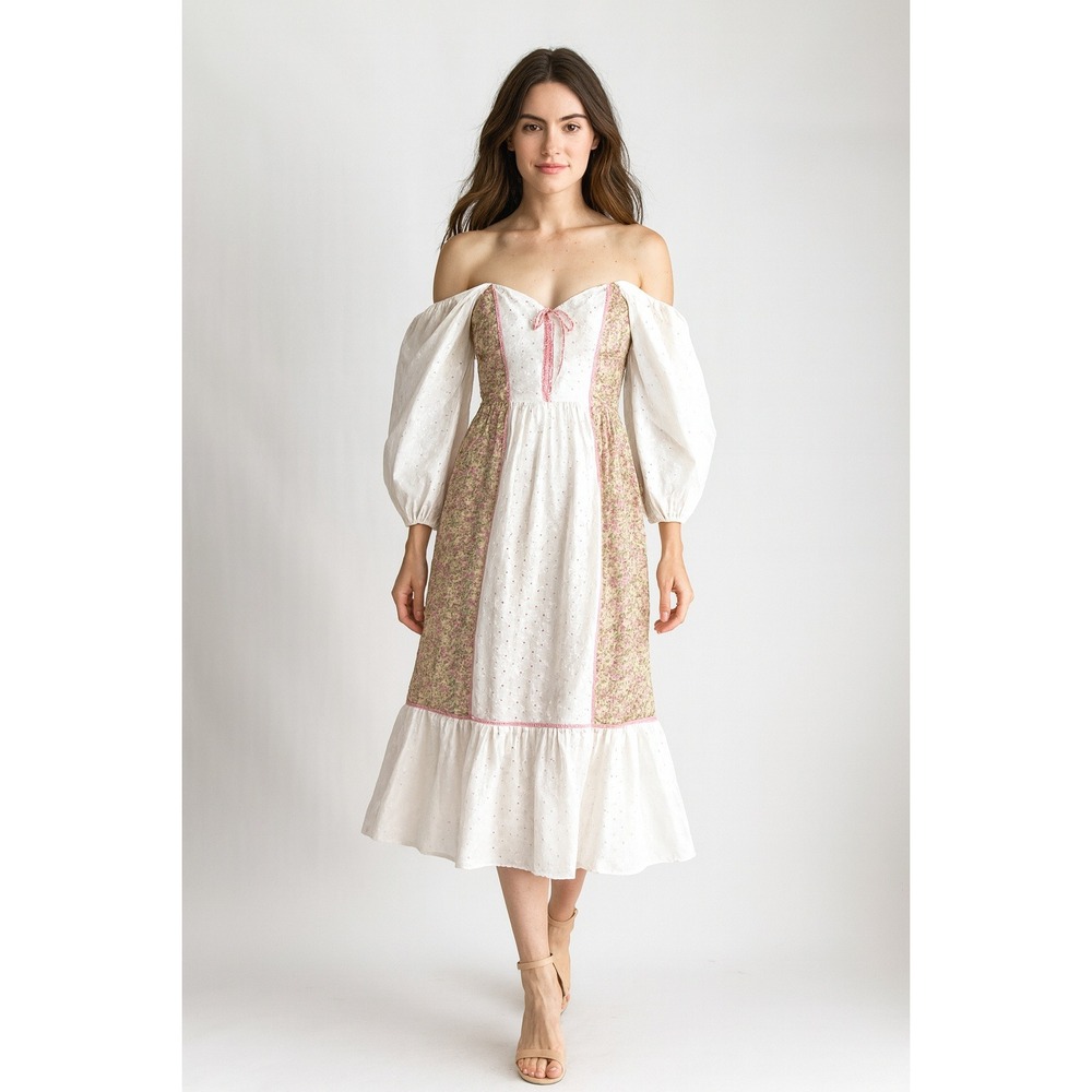 70s vtg‎ Candi Jones white floral cottagecore prairie dress